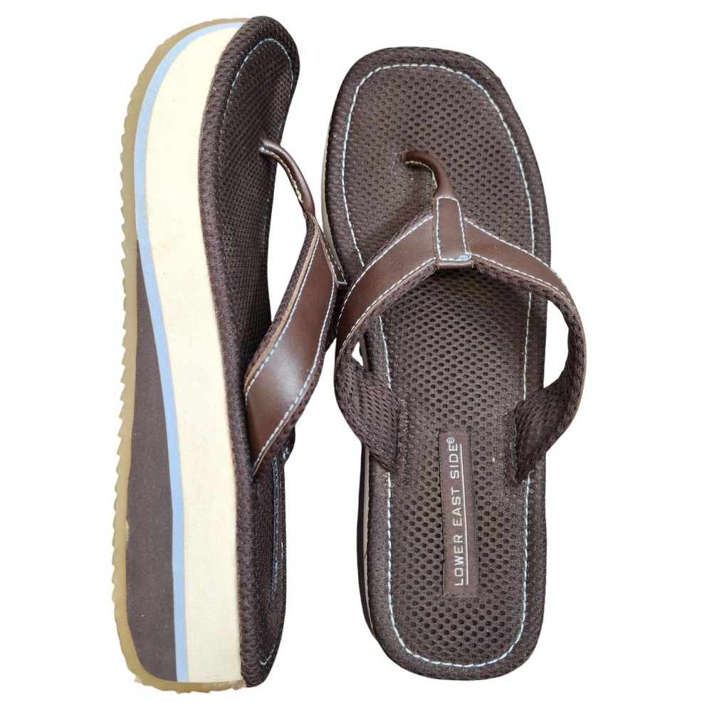 Lower East Side 90s Vintage Platform Brown Y2K Chunky Wedge Sandals Women Size 9